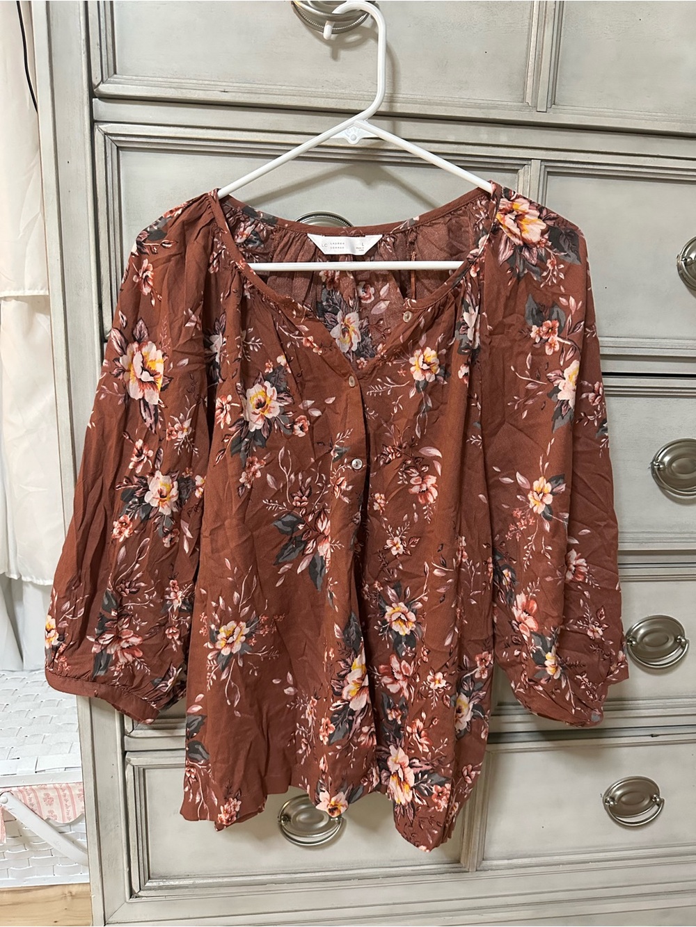 LC Lauren Conrad Rust Floral Peasant Blouse
